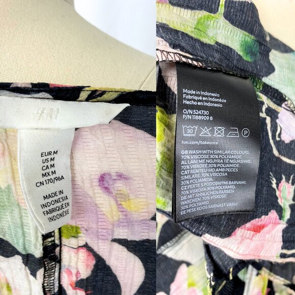 H&M pleated wrap dress floral tropical black green kimono coverup maxi medium - Picture 8 of 11